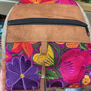 Backpack with Colorful Floral Embroidery and Zipper Closure