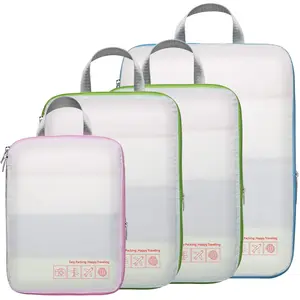 Compression Packing Cubes - 4 Set Saves 50% Luggage Space | Wrinkle-Free Travel Organizer for Carry-Ons