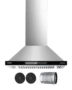 VEVOR Wall Mount Range Hood, 30 inch Chimney-Style Ceiling Mount Vent, 800 CFM Stainless Steel Kitchen Stove Hood with Gesture & Touch Control, LED Light, Baffle Filters, Ducted/Ductless Convertible