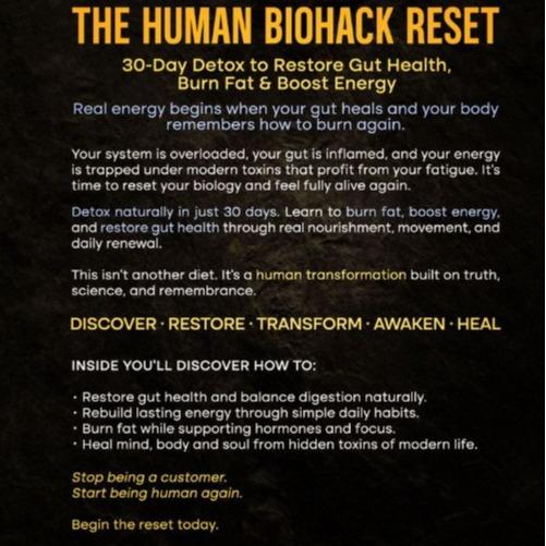 The Human Biohack Reset Book. A 30 Day Detox To Restore Gut Health, Burn Fat & Boost Energy Naturally Meal Planner Total Body Recovery