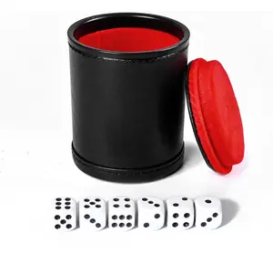 Felt Lined Dice Cup PU Leather Set, Quiet Shaker for Dice Board Family Games Yahtzee Farkle, Set of Six 16mm Rolling Dice Include