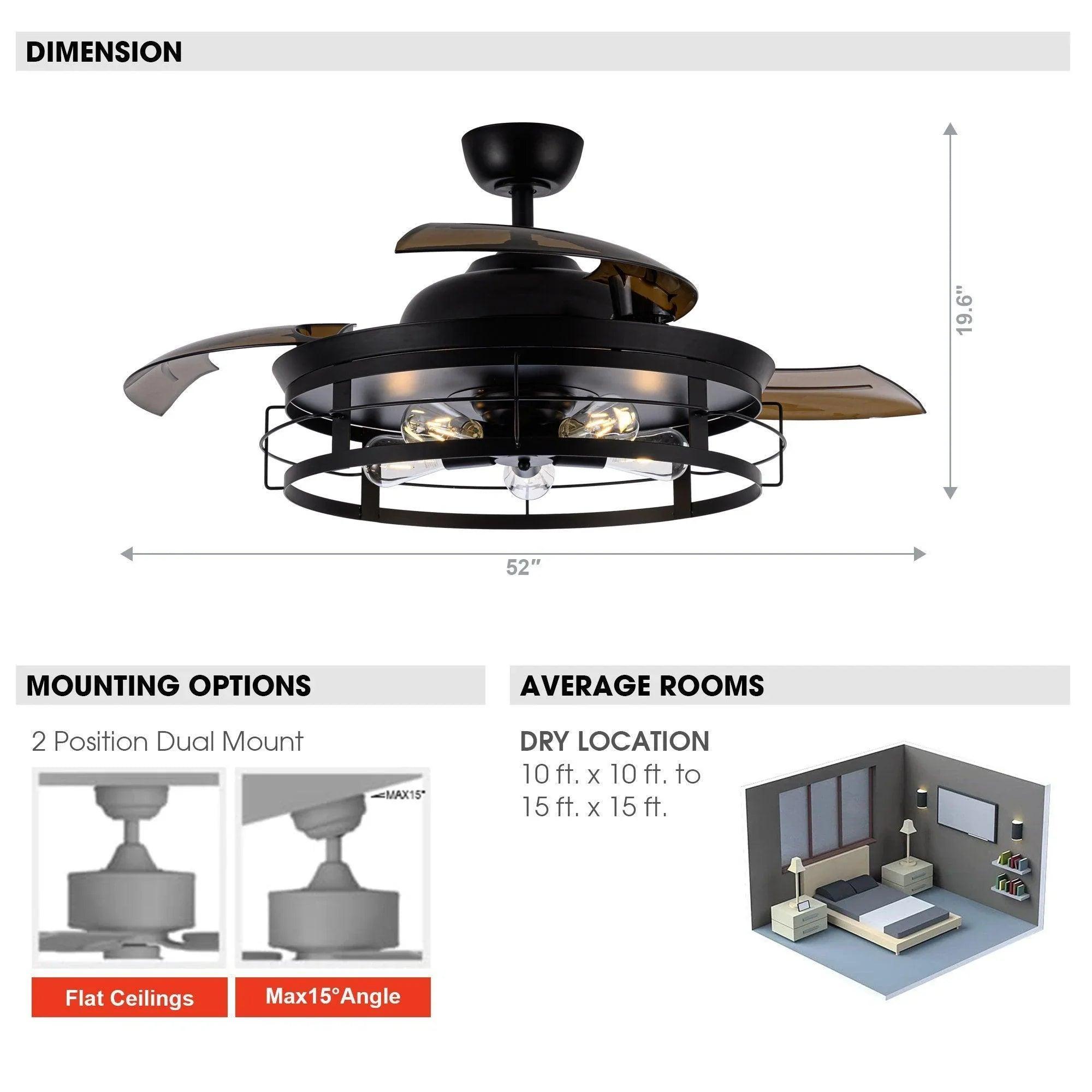 52" Industrial Downrod Mount Ceiling Fan with LED Light & Remote Control