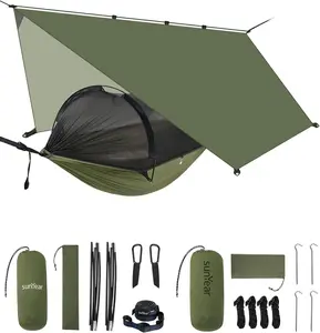 Sunyear Camping Hammock with Net & Rain Fly - House-Like Net- Easy Setup & Pack, Lightweight & Portable, Outdoor Sleeping