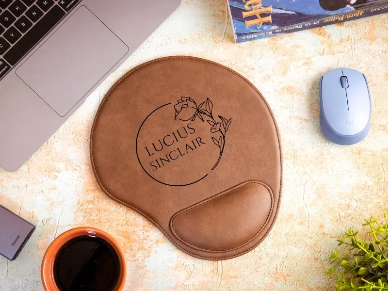 Custom Leather Mousepad, Custom Name, Wrist Support, Perfect Gift for Him, Home Office Decor, Hand Crafted Custom Desk Pad, Personalized Leather Mouse Pad with Wrist Rest, Office Desk Mousepad, Gift For Him