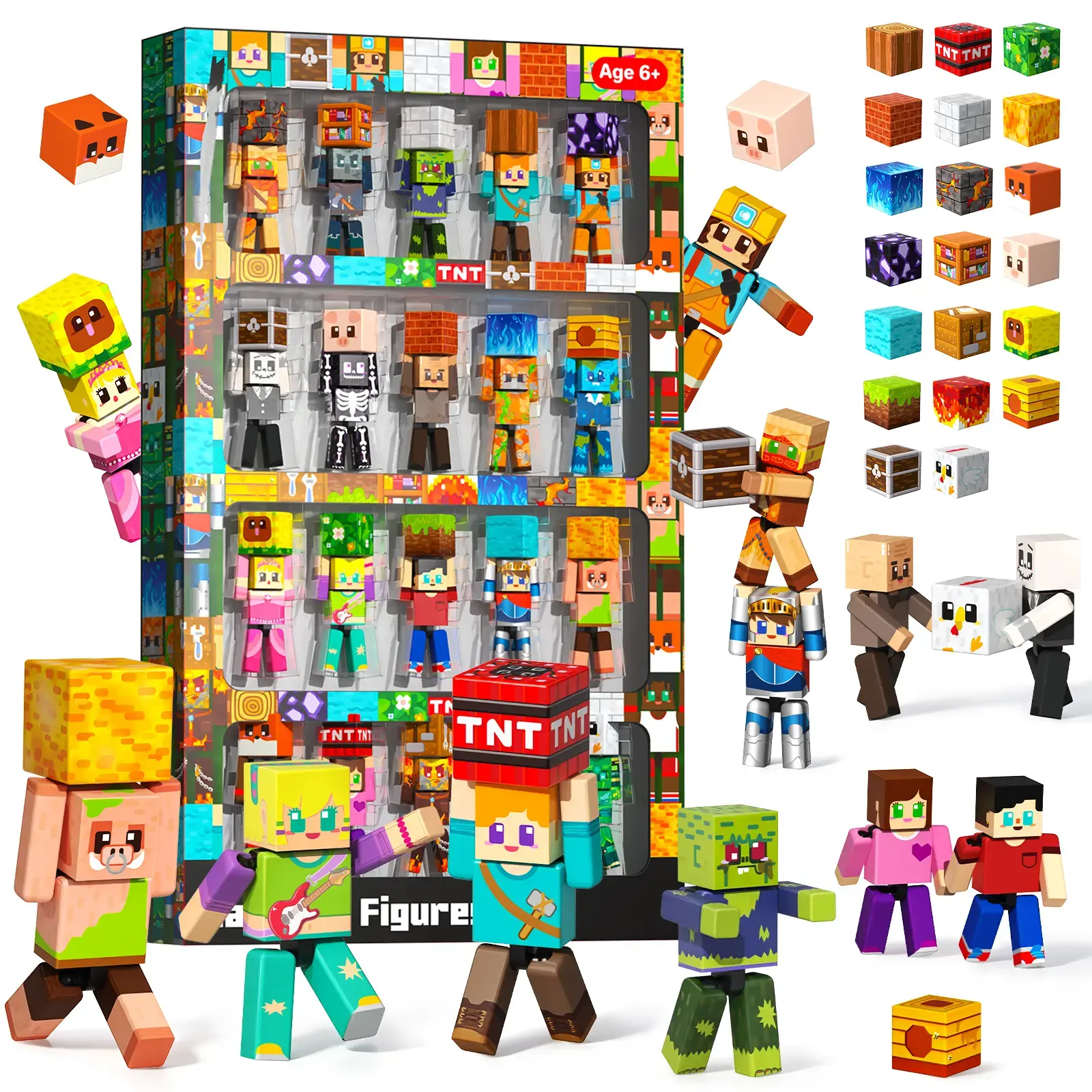 Magnetic Building Blocks - 20 Pcs Magnetic Action Figures Playset, Magnetic Building Block Toys with Magnetic Cubes, 360° Rotating Arms and Legs, Creative Play Set for Kids 6+, Birthday Gifts for Boys Girls