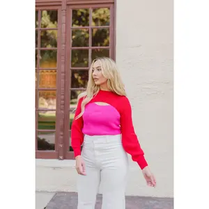 Falling For You Knit Cutout Sweater - Pink/Red