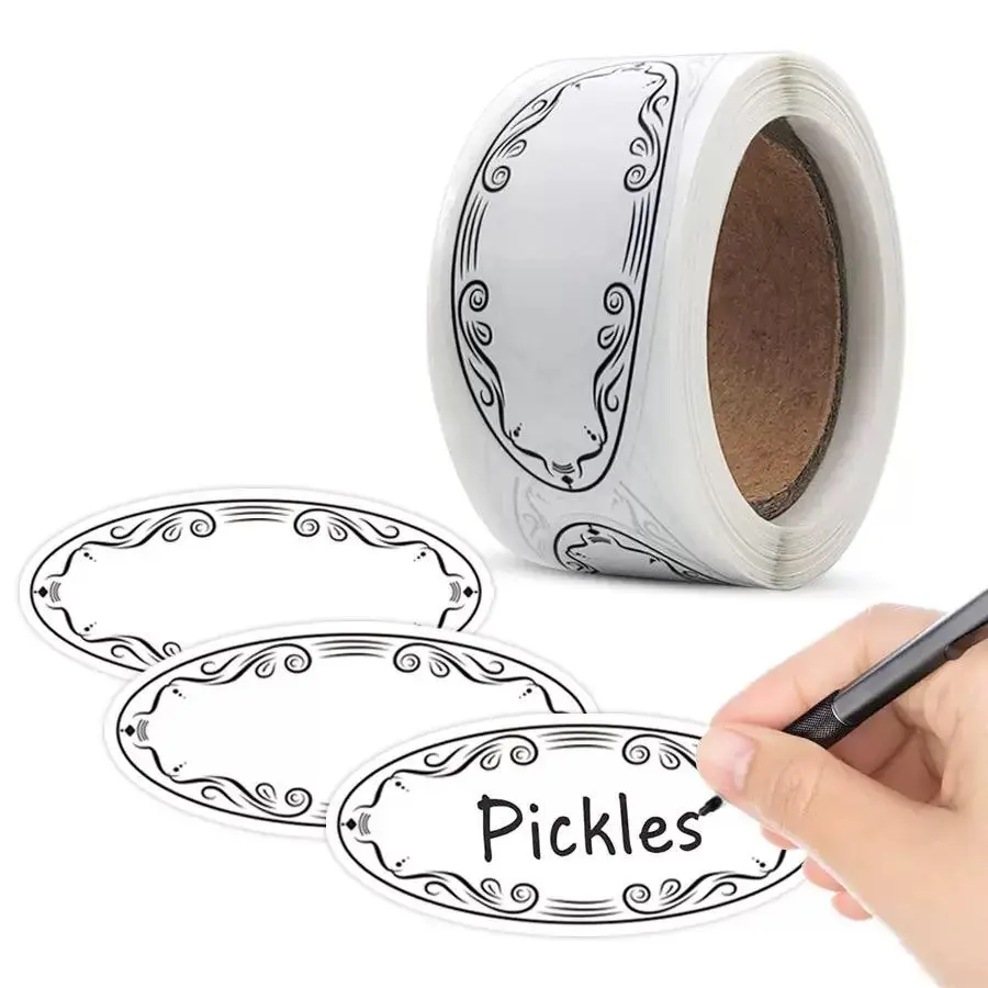 150Pcs Oval Canning Labels Blank stickers for Food Containers Jars Kitchen Restaurant Storage Organization,Can write,1" x 2.25"
