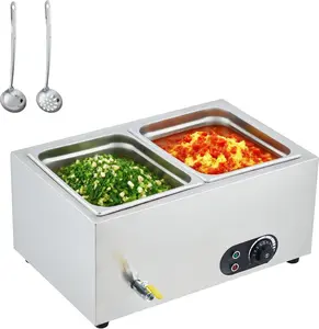 GAOMON 1500W Commercial Food Warmer,2-Pan Stainless Steel Electric Steam Food Warmer with Lids, Fast Heating Countertop for Catering, Restaurants, Hotels, and Parties