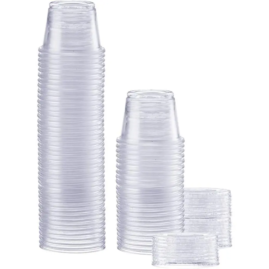 [1 oz. - 50 Count Clear Disposable Plastic Portion Cups with Lids - Souffle Cups, Clear Jello Shot Containers With Lids  for salad Dressing and More - (Formerly Comfy Package)