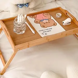 Wooden Bed Table Tray with Folding Legs, Multifunctional Wooden Tray for Dorm Home Sofa, Bed, Eating and Working, Desktop Book Stand