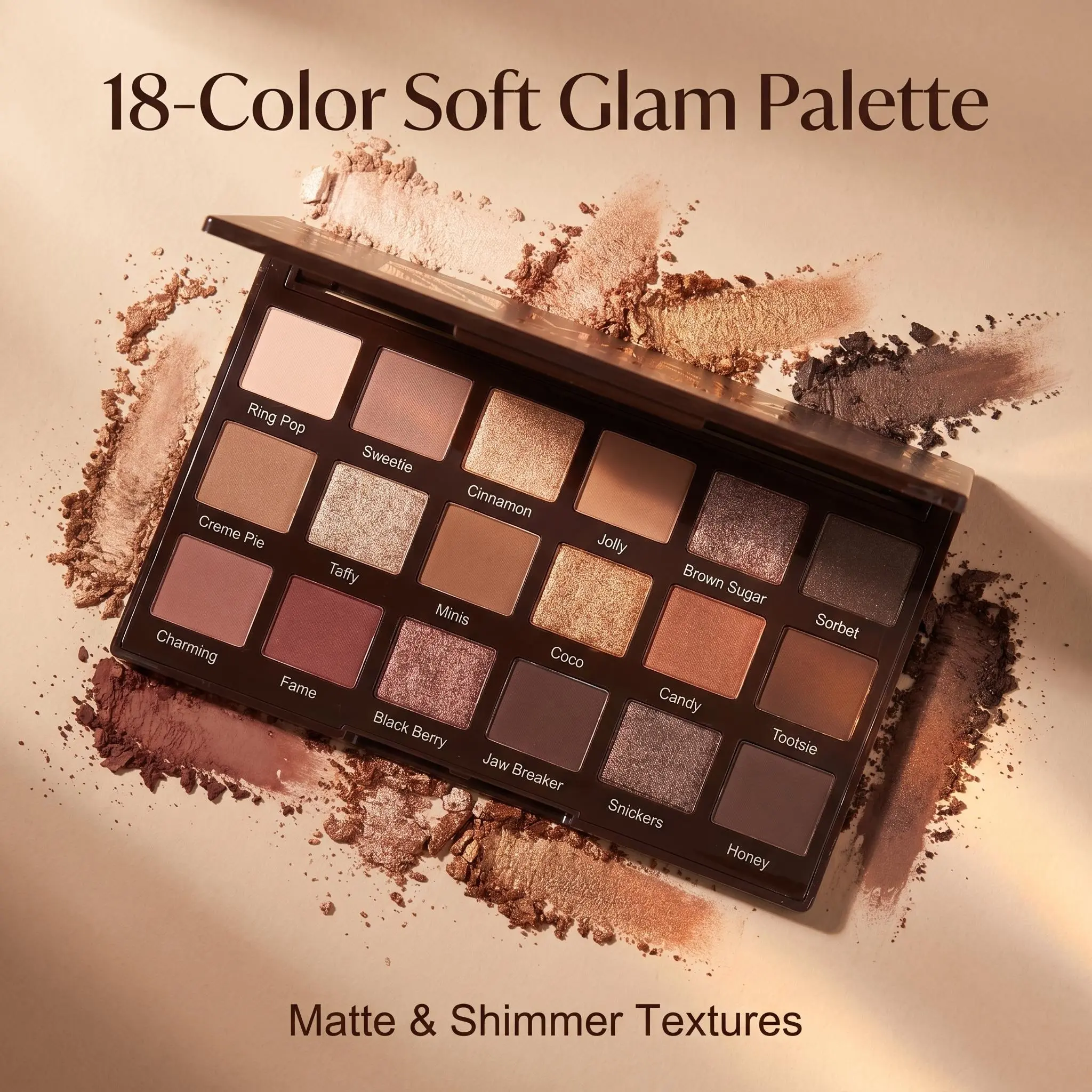 18 Shade Natural Eyeshadow Palette with Mirror - Silky, Blendable Powder with Long Lasting Matte, Shimmer & Metallic Finishes
