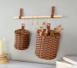 Cella Set of 2 Poly Rattan Baskets with Hanging Bar Cella Set of 2 Poly Rattan Baskets with Hanging Bar