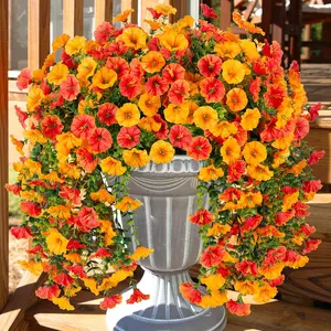 Artificial Hanging Flowers Plants for Outdoor, 2 Set Faux Hanging Violet Flowers Baskets with Eucalyptus Vines UV Resistant Realistic Fake Plants for Outside Porch Garden Yard Home Decor