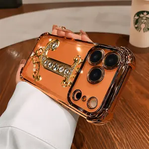 Creative Diamond & Gold "J" Design TPU Full-Coverage Lens Cellphone Case - Shockproof, Drop-Proof, Non-Slip Casing - Protection for iPhone 11,X,XS,12,13,14,15,16,17 Series - Ideal Gift Mobile Phone Accessory