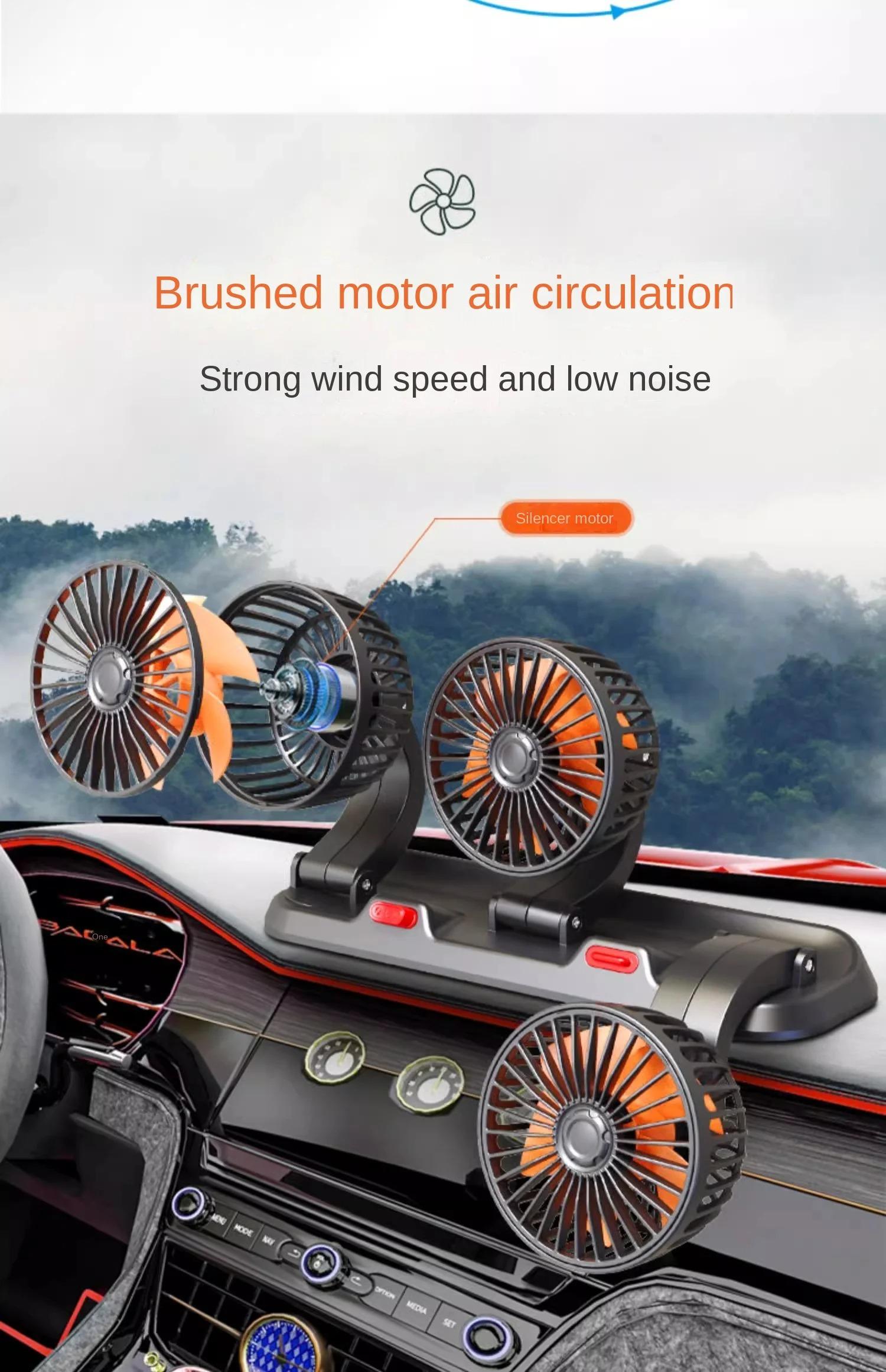 Car Fan 360° Adjustable 3 Head Air Fan Automotive Electric Fan USB/12V/24V Fan 2 Speeds Car Silent Fan for Home Desk Office&Car