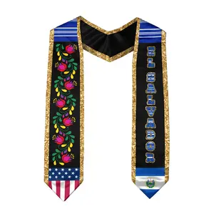 El Salvador Graduation Stole 2026 – El Salvador American Flag Graduation Sash, Class of 2026 V Shape National Country Flag Stole