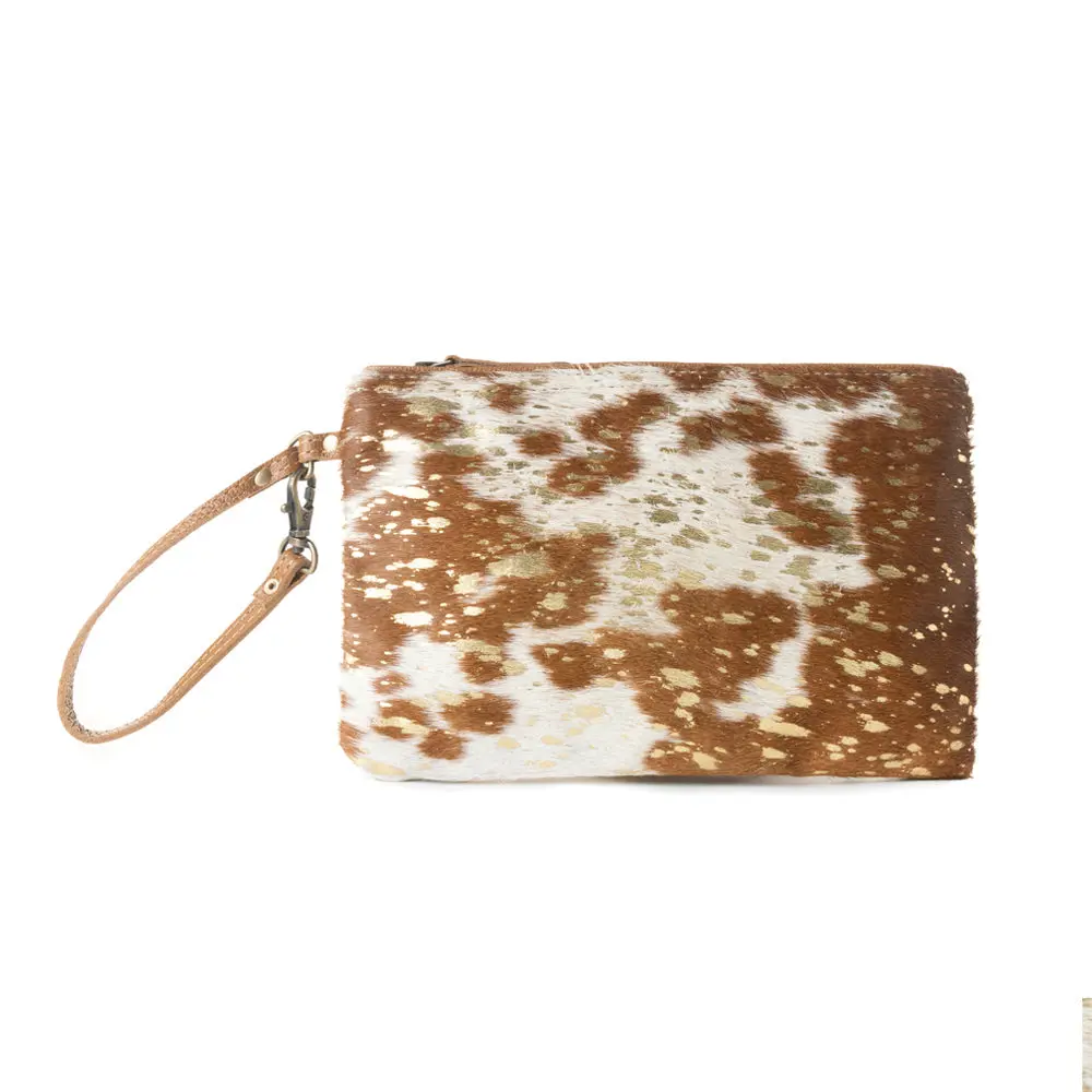 Myra Stardust Pony Western Women's Clutch & Wristlet - Brown with Foil Hairon Detail, Small Wallet Pouch, Casual Compact Pouch Shape, Ideal for Market Days, Women's Clutches & Wristlets, Clutch Women's Clutches & Wristlets, Small Wallet Pouch Women's Clut