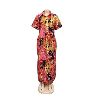 Women's 2025 Summer Casual Shirt Dress New Fashion Ethnic Print Loose Fit Plus Size Made of Polyester