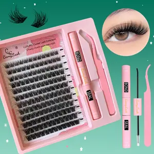 3D Effect C10 8-16mm Individual Lash Clusters Set, Natural Look Volume Lightweight Lash Extensions, DIY Home Self Grafting Curl Eyelash with Bond & Seal & Tweezers for Women, Makeup Cosmetic eyelash kit