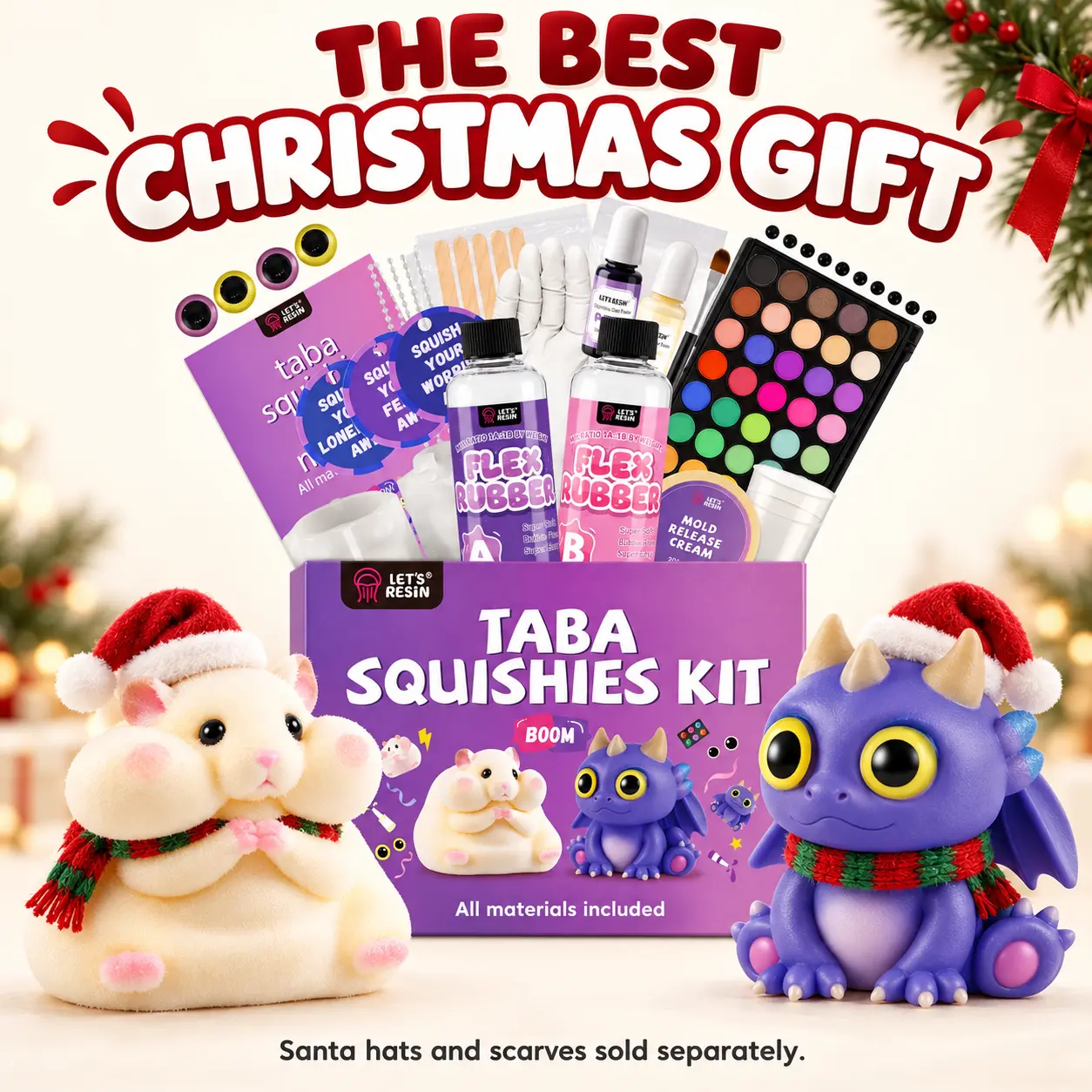 DIY Taba Squishy Making Kit for Beginners, Cute Hamster & Dragon Molds, Soft Silicone Gel, Pigments & Accessories, Kawaii Squishy Crafts, Christmas, Thanksgiving & Birthday Gifts, Family Craft Night - LET'S RESIN