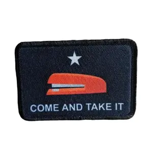 Red stapler meme Texas flag come take it meme  2"x3" removable morale patch with hook and loop backing