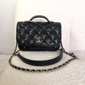 Pre-owned CHANEL Mini Top Handle Flap Bag, Black Caviar Quilted Leather with Light Gold Hardware (2022) XJX9XX03 HK