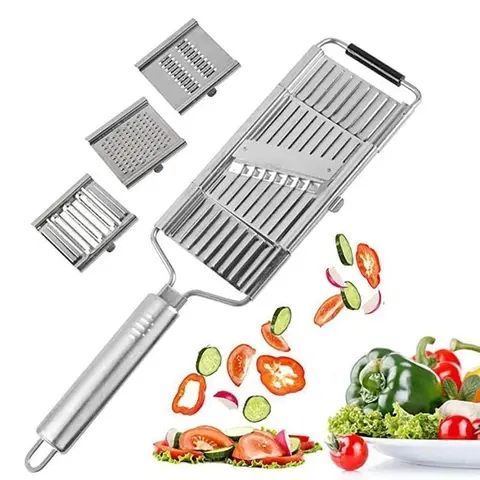 4-in-1 Stainless Steel Handheld Dicer Cutter Grater Kitchen Utensil Set - Food-Grade, Durable Solid Metal, Interchangeable Blades, Hanging Hole for Easier Storage, Multifunctional Cabbage Grater, Multi Purpose Vegetable Slicer for Home Cooking Families
