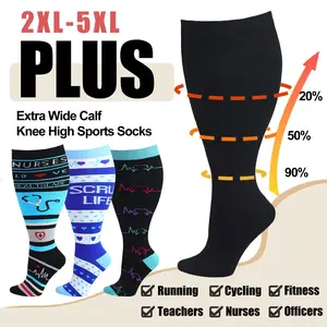 StandWay Plus Size Compression Socks - 4 Pairs for Women & men,(15-20MMHG) Knee High Socks ,Relieves Tired & Achy Legs Comfortable Durable,For Teacher And Nures,outdoor Worker,Running and Flying.