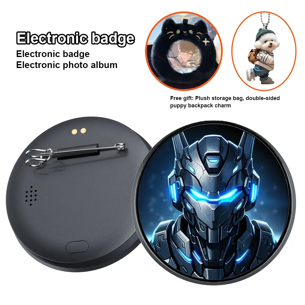 Digital Badge Pin with 1.85-in HD Display, Dynamic Digital Show, Bluetooth 5.4 Dual-Mode BT, Magnetic Charger, Lightweight ABS, Touchscreen UI, iOS/Android Compatibility for 9-Second Image/Video Uploads - Tech Gift for Electronics Enthusiasts