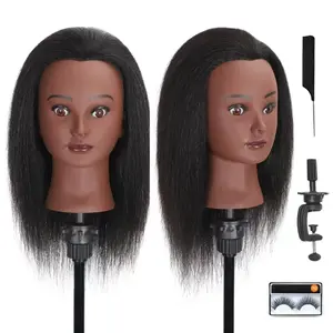 WeiRan 16" Mannequin Head Styling Head Human Hair Cosmetology Manikin Doll Training Head for Hairdresser Practice Braiding Free Clamp Holder and Comb