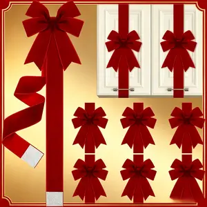 4Pcs/8Pcs Burgundy Velvet Christmas Cabinet Decorations, Large 78.7 Inch Door Bow, Christmas Garland for Kitchen Cabinet, Door, Xmas Tree, Home Wall, Furniture Party Gift Decorations
