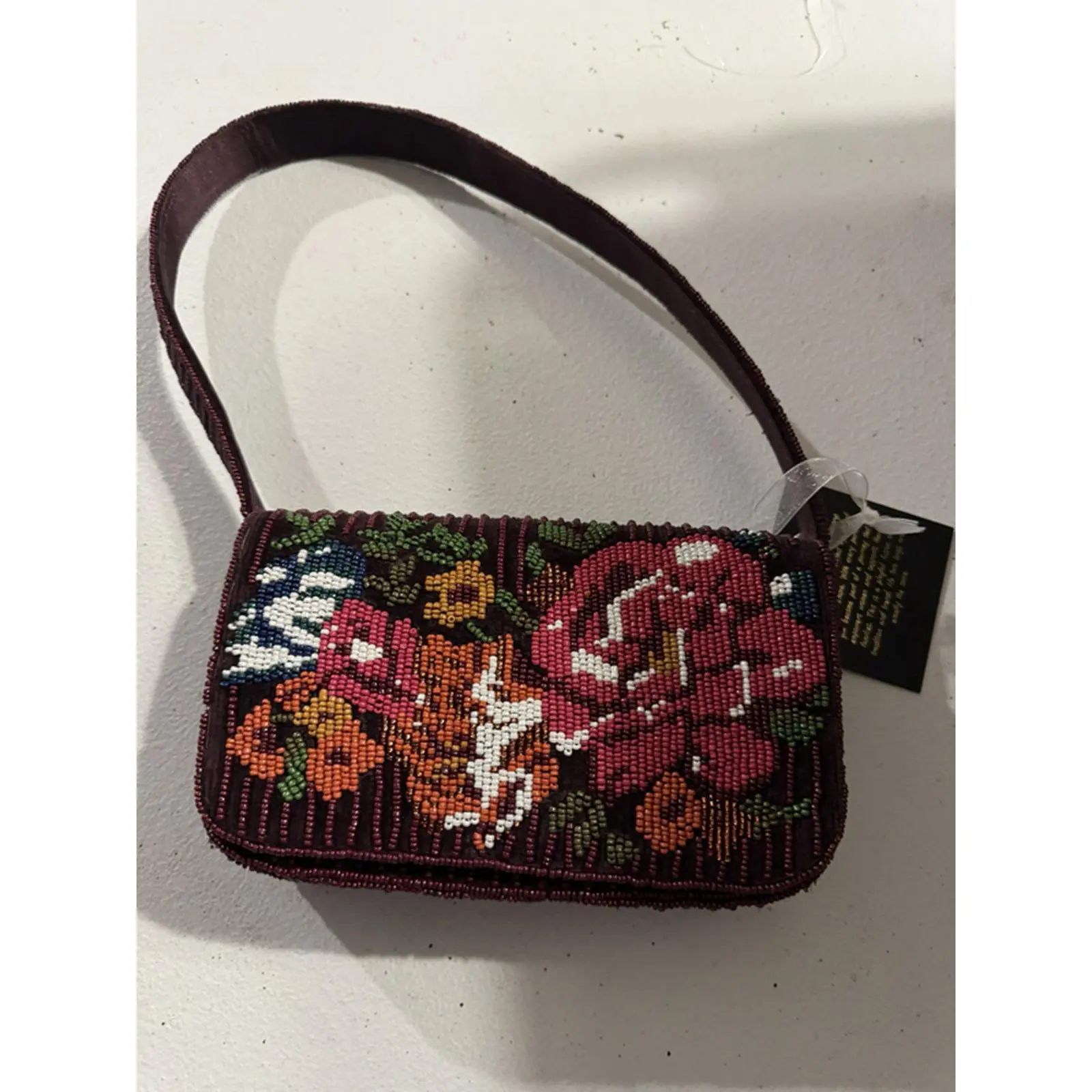 Elegant Floral Beaded Crossbody Bag with Adjustable Strap, Perfect for Everyday Use