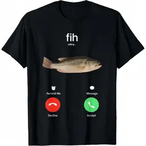 Cotton Fih Calling Remind Me Message Decline Accept Phone Call Fish T-Shirt Fit Casual Streetwear Men Gifts