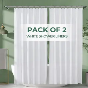 2 Pack Lightweight Peva Shower Curtain Liners with Metal Grommets-Bottom Magnetic Weights-Plastic Rings, Bath Curtain Window Curtain Bathroom Partition Bathtub Accessories, White/Clear