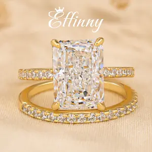 Effinny Gorgeous 3.5ct Radiant Cut Golden Wedding Ring Set,5A Cubic Zirconia Promise Ring, Anniversary Ring for Women Outdoorfun