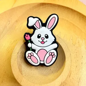 Bunny with Flower Silicone Focal (1 pc) 1B