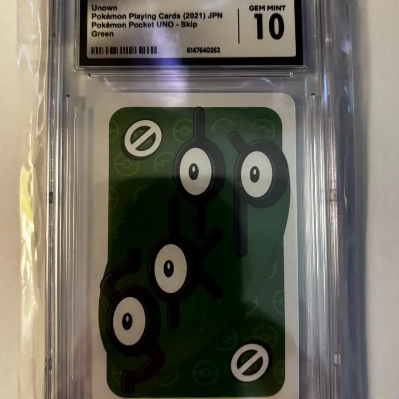 Unown - Pocket Pokemon Uno Skip Card, 2021 Green Japanese Edition