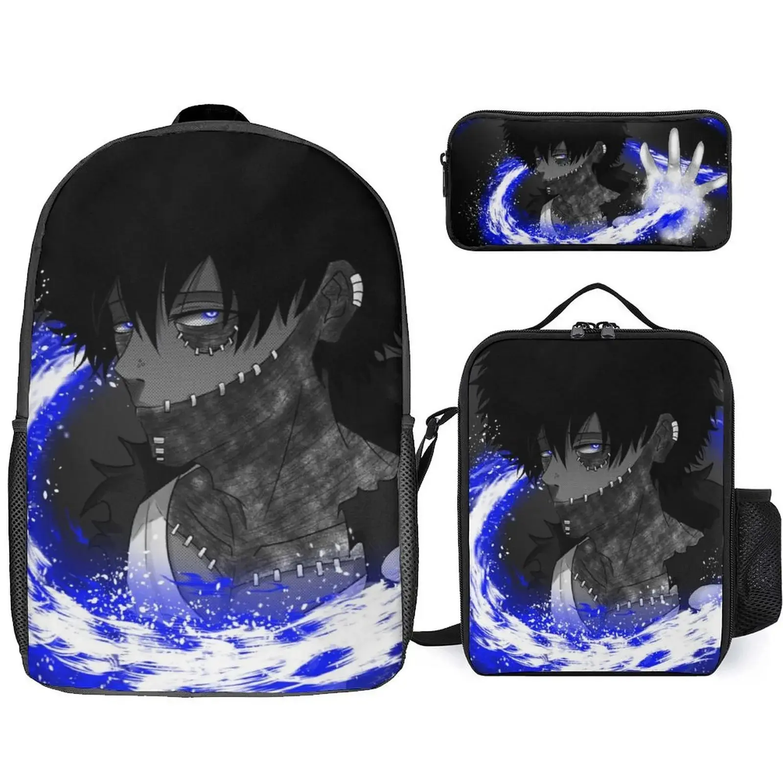 My Hero Academia Dabi Youth 3-Piece Backpack Set Pack - High-Capacity School College Bookbag with Lunch Box, Pencil Case, Zip Closure, Lightweight, Ideal for Fans, Holidays