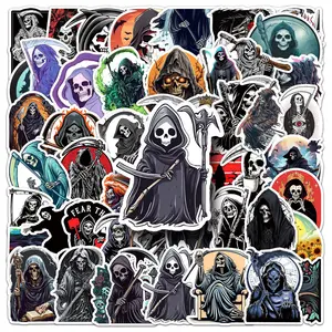 50pcs Grim Reaper Stickers Gothic Halloween Series, Perfect for Scrapbooks Journals Laptops Water Bottles Cars, Car Decorative Sticker, Positive Message Gift Sticker Decals, Automobile Decals