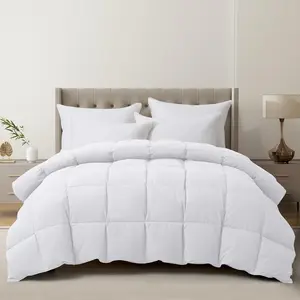 Luxury Goose  Down Fiber Comforter  Size, 300TC White  Blended Duvet Insert,  Season Hotel Bedding Alternative Down Comforter with Corner Tabs (White, )
