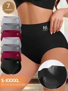 7-Pack Women's Cotton Panties, Comfortable Skin-Friendly High-Waisted Briefs, Sizes S–XXL, Soft Minimalist Fashion Comfy Underwear for All Seasons, Soft Breathable Panties