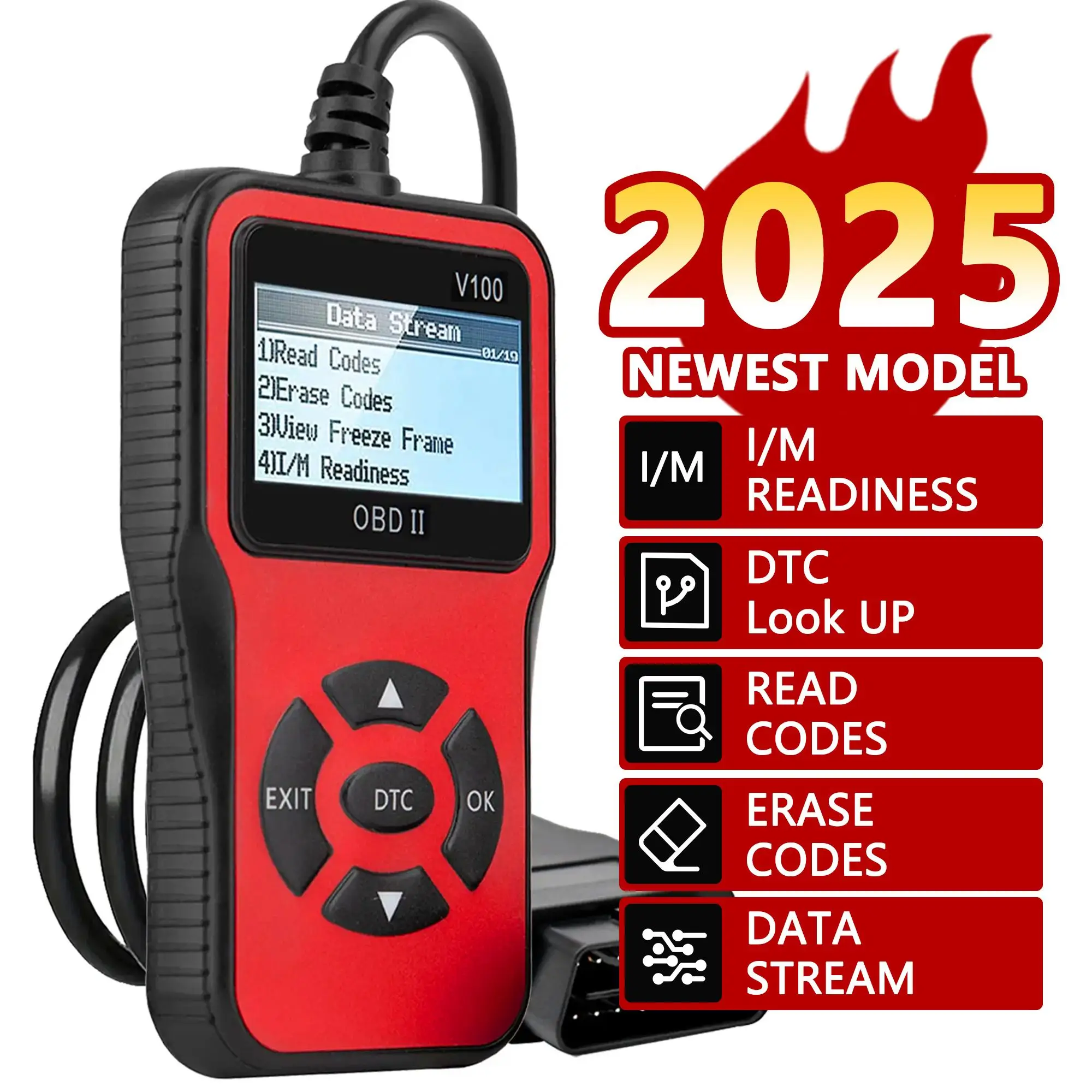 V100 Car OBD2 Scanner Diagnostic Tool, Car Voltage Tester Engine Fault Code Scanner, Tester Diagnostic Tool for OBDII Protocol Cars