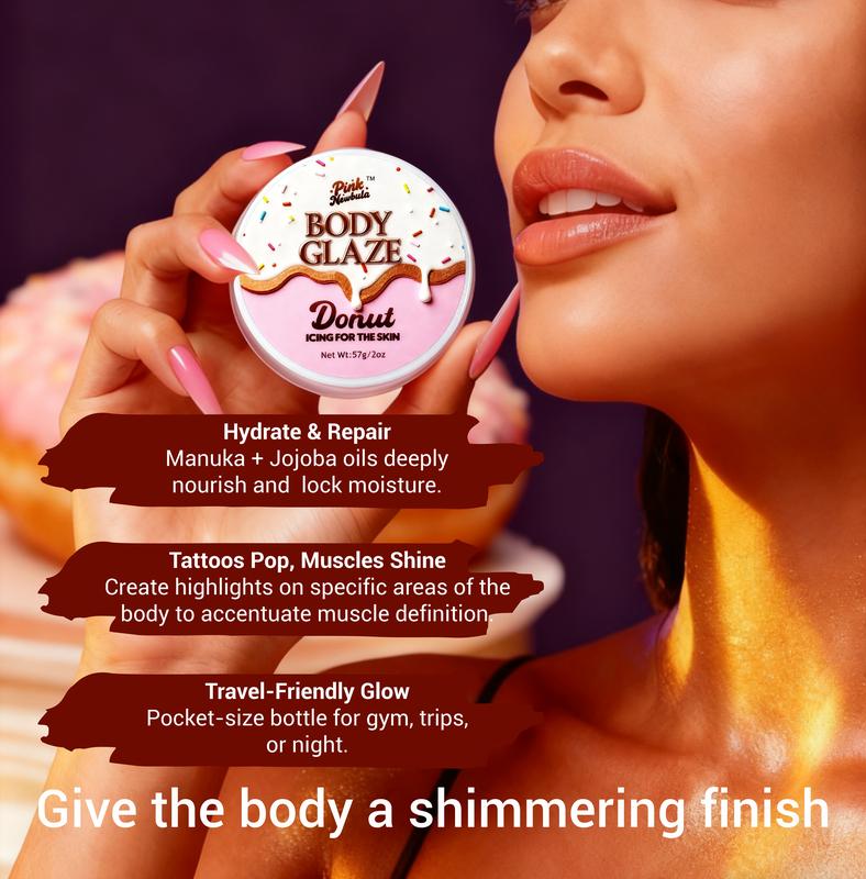 Instantly Silky-Smooth Body Glow Cream - Hydrating Body Glaze Infused with Macadamia Seed Oil & Beeswax, Perfect for Daily Use & Special Occasions, Donut Vanilla Scent for Luminous Skin Finish, 57g Body Glaze