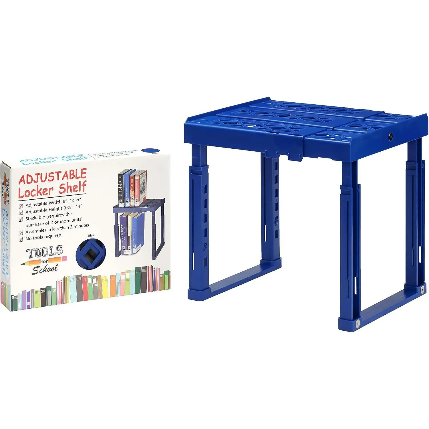 Adjustable Locker Shelf Strong ABS Plastic - Width Adjusts from 8"-12.5" & Height Adjusts from 10"-14" - Patented Design - Beware of imatations - (Blue)