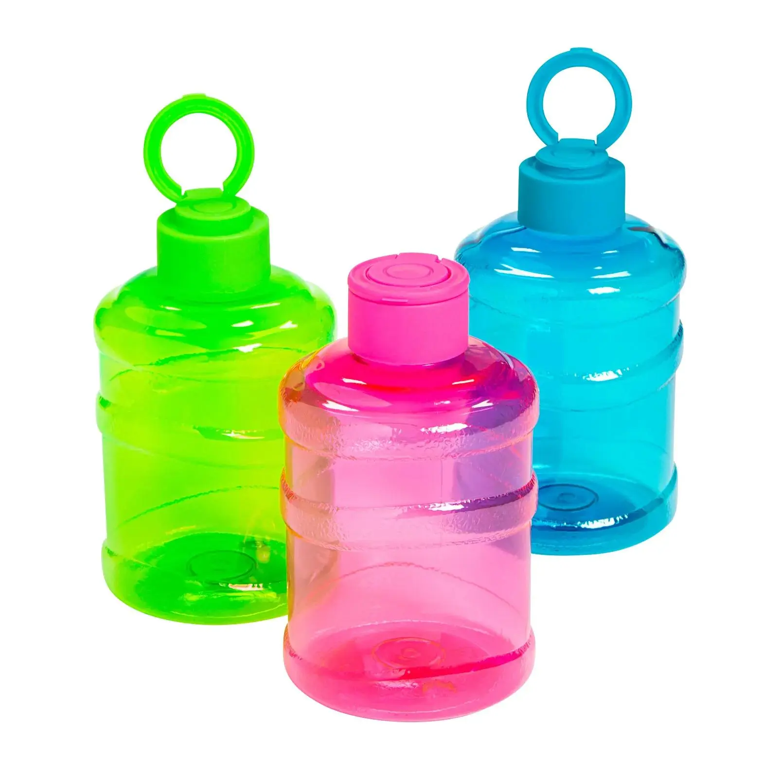 Reusable BPA-Free Transparent Neon Plastic Water Bottles with Lids & Lid Rings - 12 Pieces, 24oz, Portable Kids Parties Favors, Kitchenware Drinkware