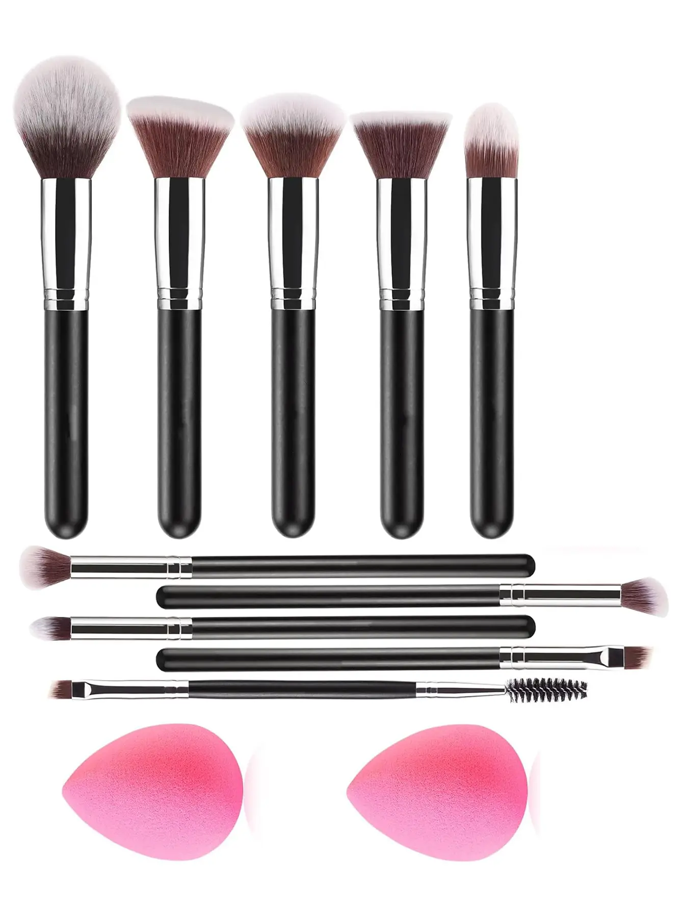 10pcs Makeup Brushes Set, Professional Foundation Eyeshadow Concealer Blush Powder Bronzer Applicator, 2 Pc Makeup Sponges