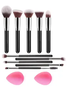 10pcs Makeup Brushes Set, Professional Foundation Eyeshadow Concealer Blush Powder Bronzer Applicator, 2 Pc Makeup Sponges
