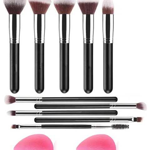 Professional 12-Piece Multi Pack Cosmetics Brush Essential Kit - Foundation Complexion Brush & Full-Face Tools for Foundation, Eyeshadow, Concealer, Blush, Powder, Bronzer with Precise Application Aids