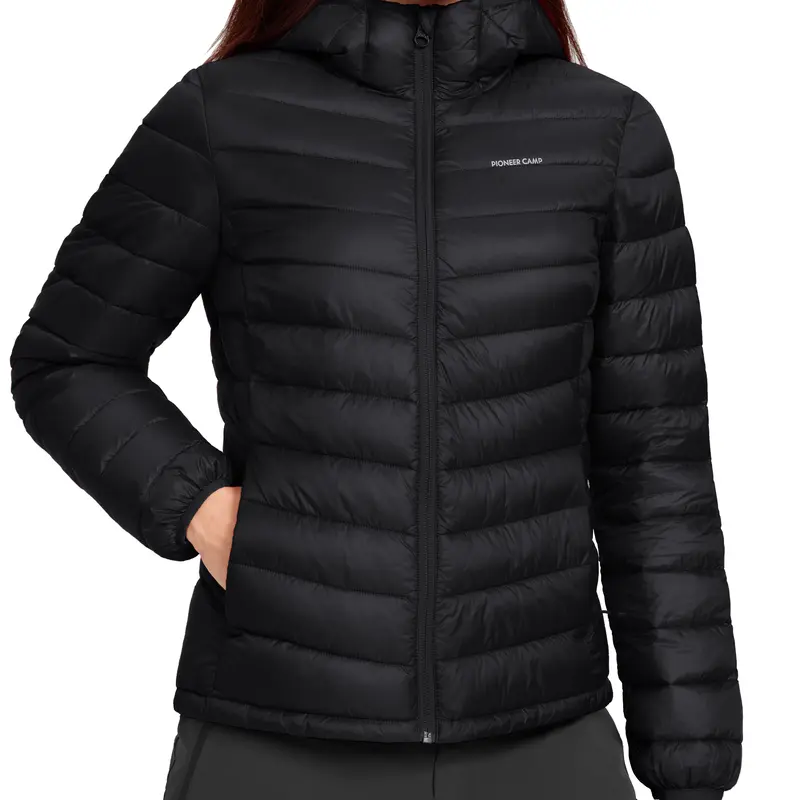 Pioneer Camp Women's Packable Baffle-Quilted Down Jacket - Winter Lightweight, Water-Resistant, Hooded Outerwear with Adjustable Features, 2 Deep Zippered Hand Pockets, Casual Long Sleeve Jacket for Women for Skiing, Athletic Activities