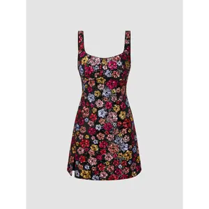 Cider Floral Sequin Scoop Neckline Split Mini Dress [LIVE ONLY]